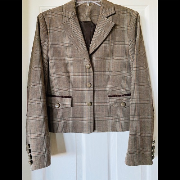 Kenar Jackets & Blazers - 🦋KENAR PLAID ELBOW PATCH SHORT SUIT BLAZER 🦋